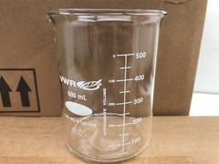 (QTY.36) VWR 10754-956 600mL LOW FORM GLASS BEAKER 6 CASES/6 PER CASE