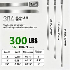 MasiStran Metal Zip Ties 50 Pack 18 Inch, 304 Stainless Steel 300LBS Heavy Du…