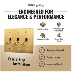 Solid Brass 3-Gang Toggle Switch – Satin Brass Finish