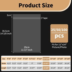 25 Count Clear Plastic Sleeves Acid Free Paper Protector Sheets for 11×14 Inch