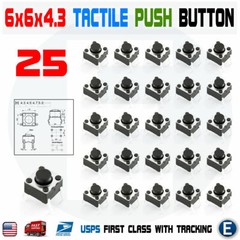 25Pcs 6x6x4.3 PCB Momentary Tactile Tact Push Button Switch 4Pin DIP Micro Mini