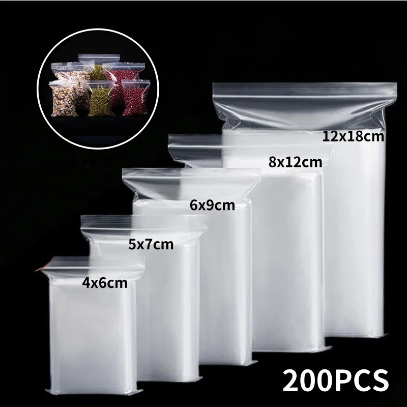 200/ Transparent Zip Bags Food Jewelry Vacuum Storage Bag Plastic Thicken Reclos