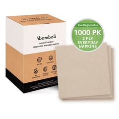 Ibambo Bamboo Everyday Napkins – 1000 Pack, 2-Ply, Compostable Dinner Napkins