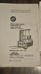Vintage 1973 Linde E20 E25 E30 Electric Forklift Shop Manual Parts Book