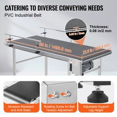VEVOR Belt Conveyor PVC Stainless Steel Belt Conveyor 59″x23.6″ Double Guardrail