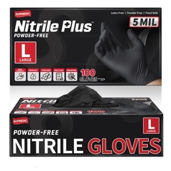 Supmedic Black Nitrile Exam Gloves, 5 Mil Chemical Large, (Black) Large