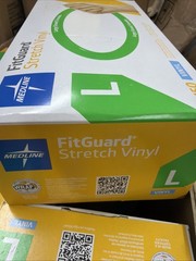 10 Boxes (150 Gloves each) Medline FitGuard FG1503 Stretch Vinyl Exam Gloves L