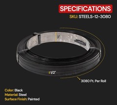 1/2″x0.020″x3080′ Black Steel Strapping Coil 1100 lbs BS for Packaging