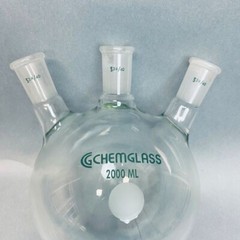Chemglass Round Bottom Flask 3 Neck 2000 ml with 24/40 Joints Angled