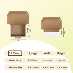 7X5X2 Shipping Boxes Set of 30, 7X5X2 White Corrugated Cardboard Box for Pack…
