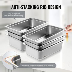 VEVOR 6 Pack Full Size Hotel Pans Steam Table Pan Stainless Steel 6″ Deep