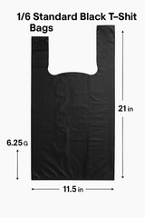 1/6 Black HDPE Plastic T-Shirt Bags 11.5×6.25×21″ Heavy-Duty .87mil Bulk