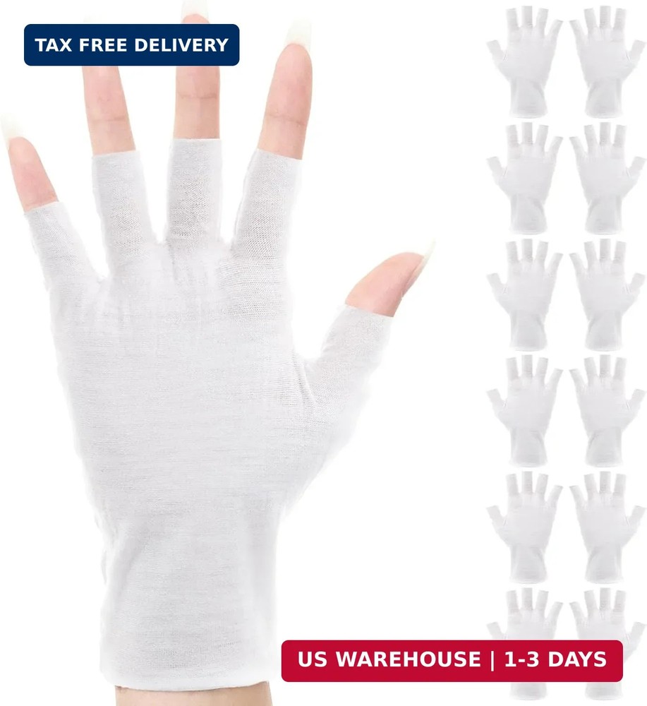 6 pairs White Fingerless Moisturizing Gloves Cotton Hand Care Gloves for Dry Han