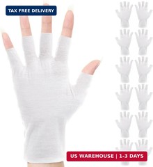 6 pairs White Fingerless Moisturizing Gloves Cotton Hand Care Gloves for Dry Han