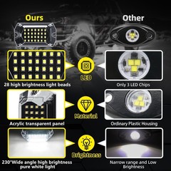 16 Pods Full Angle Pure White LED Rock Lights with Extension Wires, IP68 Wate…