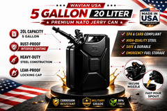 Wavian 5 Gallon 20L NATO Steel Jerry Can w/ Leakproof Spout Black