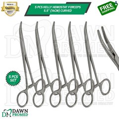 5 Pcs Kelly Hemostat Forceps Curved 5.5″ Locking Clamp Surgical Dental German Gr