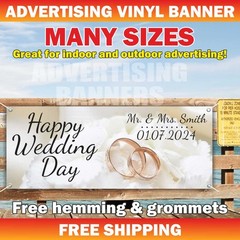 Happy Wedding Day Advertising Banner Vinyl Sign Holiday Celebrate Custom Name