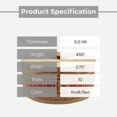 5.5 Mil Paper Re-inf Red Printed Tape 2.75 Inch x 150 Yard Wolverine Tape 10 Rls