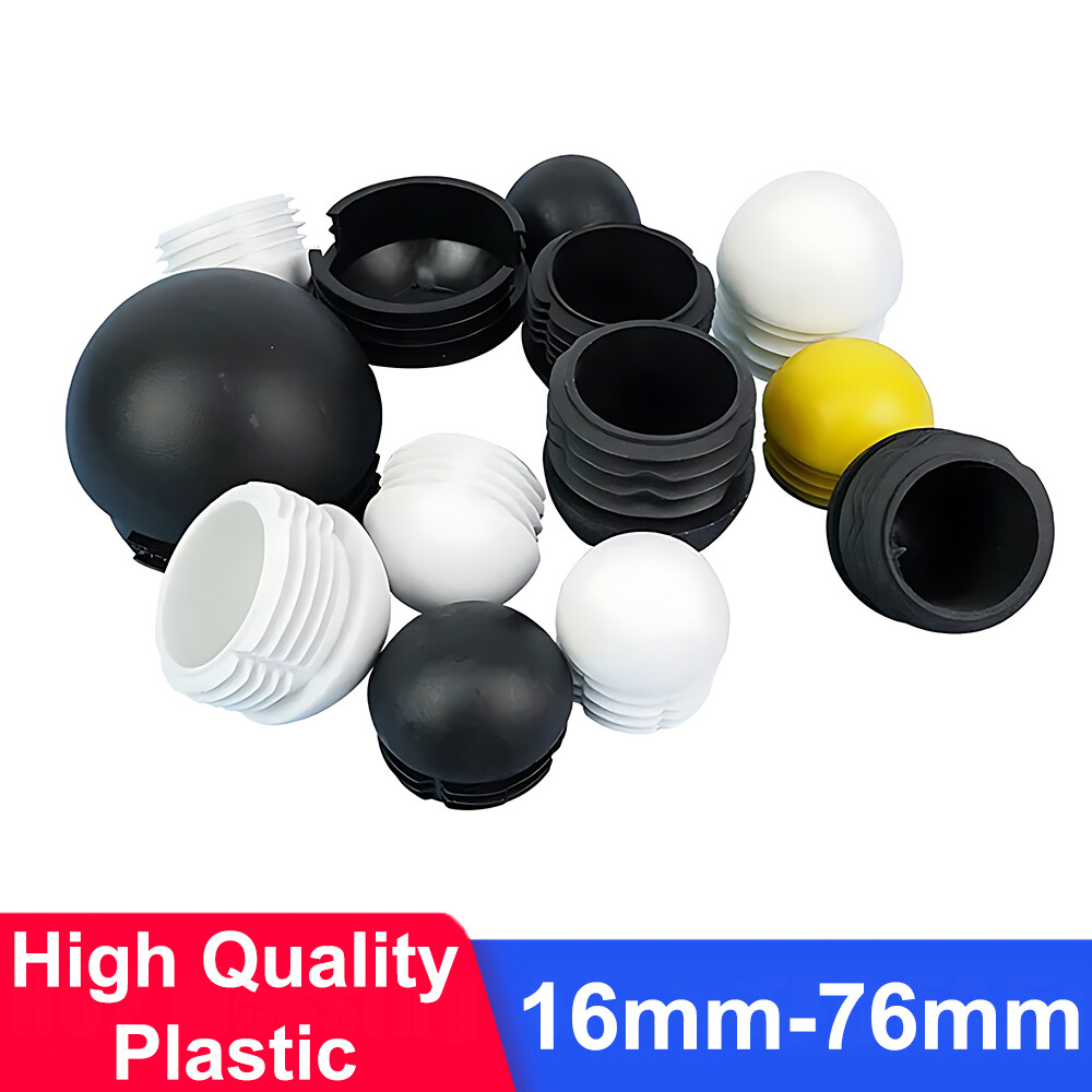 16-76mm Domed Round Plastic Blanking End Cap Caps Tube Pipe Inserts Black/White