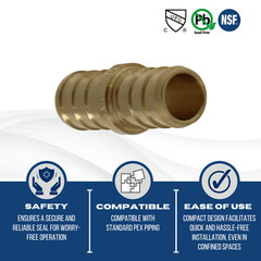 25 Pcs. 1/2″ Pex Coupling – Lead Free Brass, Half Inch Crimp Coupling 23-3-4=25