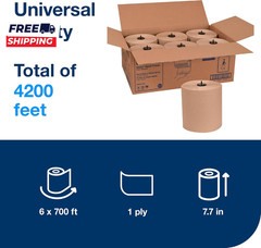 Matic Paper Hand Towel Roll Natural H1 Universal 100% Recycled Fiber 6 Rolls