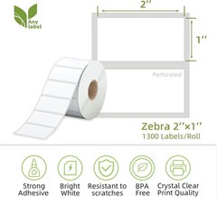 2″ x 1″ Direct Thermal Labels, 12 Rolls, 1300 Labels/Roll