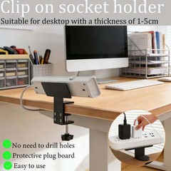 Black Adjustable Desk Edge Clamp Mount Power Strip Holder Bracket Stand Support