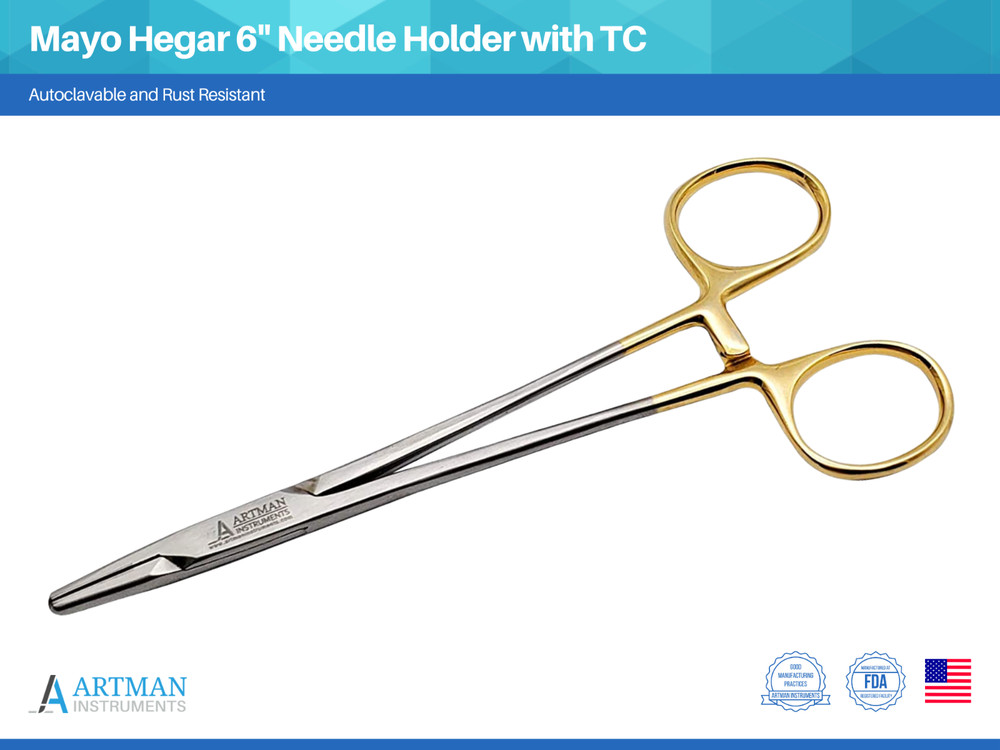 Mayo Hegar Needle Holder Driver 6 inches with Tungsten Carbide ARTMAN
