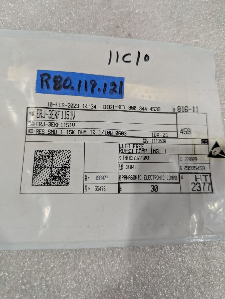 Panasonic ERJ-3EKF1151V SMD Chip Resistor 1.15K Ohm 1% 0603 1/10W 30/order