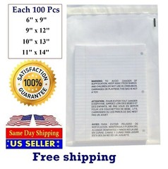 400 Clear Combo Suffocation Warning Poly Bag 6×9,9×12,10×13,11×14-ST ShipMailers