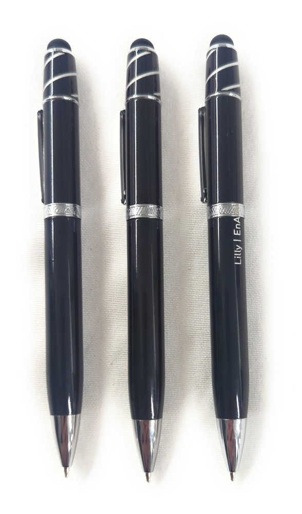 3ct pen Lot: Misprint Executive Metal Fidget Spinner Pens w/Stylus: BLACK