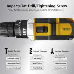 21V Cordless Impact Driver Electric Hammer Drill Combo Kit with 2 Battery B01