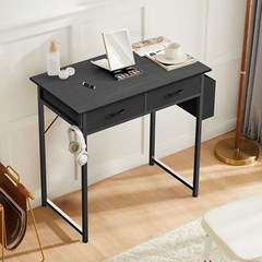 32″ Office Small Computer Desk,Home Study Table with 2 Fabric Drawers & Side Bag