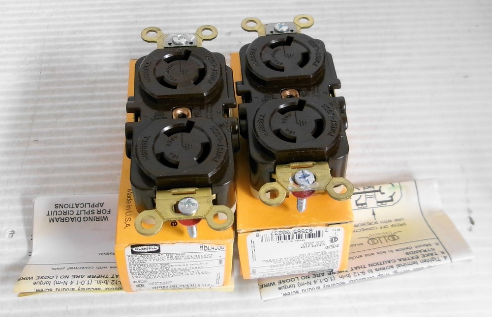 Hubbell HBL4550 Twist Locking Duplex Receptacle 15A 250V 2P 3Wire (Lot of 2)