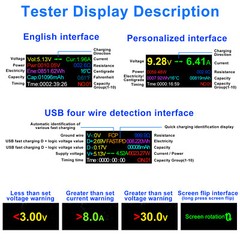 USB LCD VoltMeter Tester TypeC Multimeter Current Voltage Power Detector w/Cable