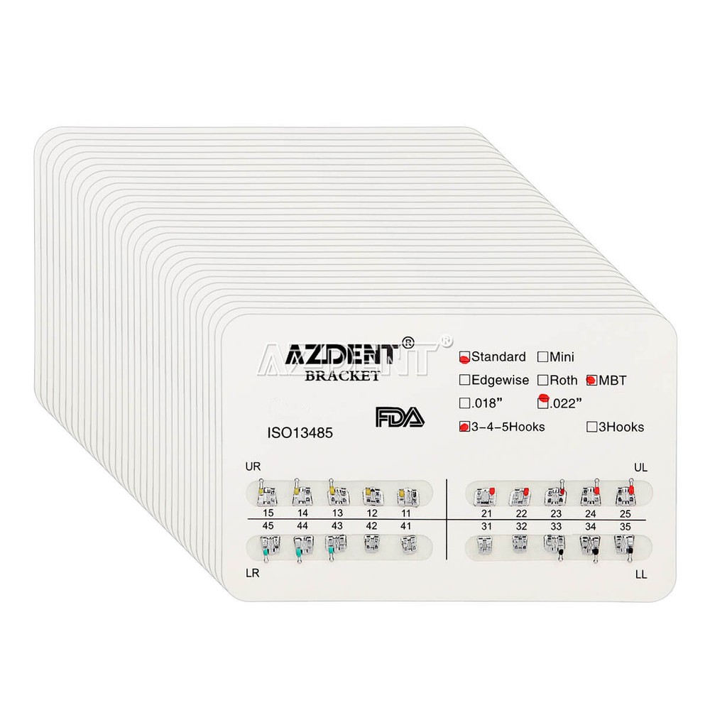 AZDENT Dental Orthodontic Brackets Braces Standard MBT/Roth.022/.018 Hooks 3/345