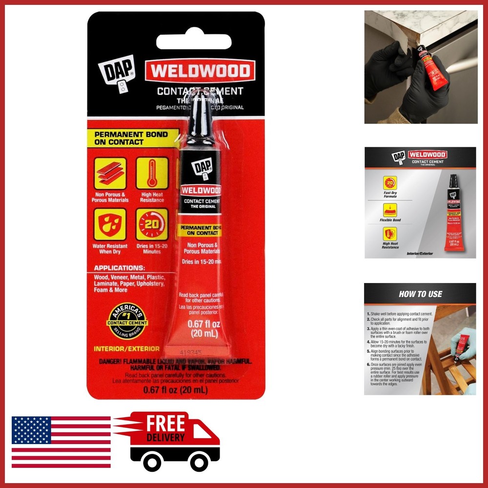 Permanent Bond Contact Cement for Wood and Plastic, 0.67 Oz, Water Resistant
