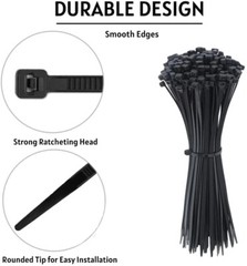 200 Strong Cable Wire Zip Ties 50lb Strength USTC Polyamide Black 8″ 188mm