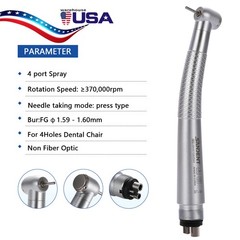SANDENT Dental High Speed Handpiece Push Button 4 port spray 4 Hole Fit NSK