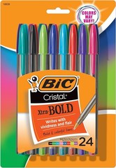 BIC Cristal Xtra Bold Pens 24 Pack 1.6mm Assorted Colors Ballpoint Pens