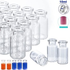 100Pack 10ml Glass Vials,Lab Sample Vial 20mm Crimp Top Flat Bottom Bottle Clear