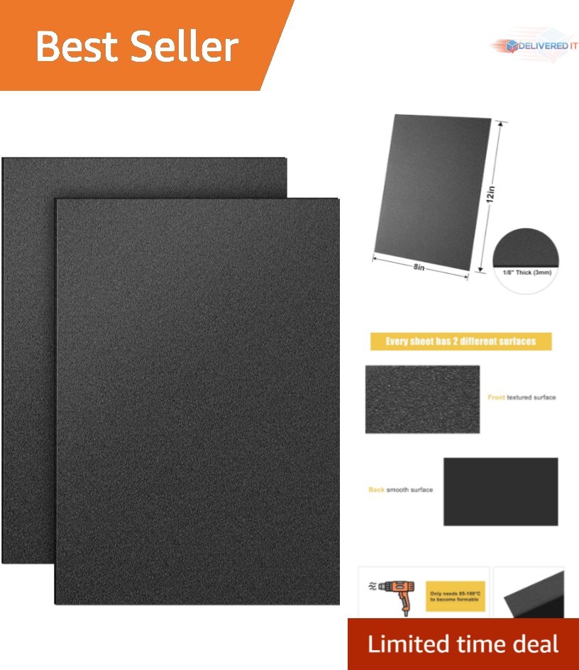 2 Pack Black ABS Plastic Sheets 8x12in 1/8in Thick Impact Resistant DIY