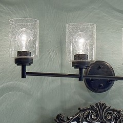 KICHLER Winslow 30″ 4-Light Black Contemporary Bathroom Light with Seeded Glass