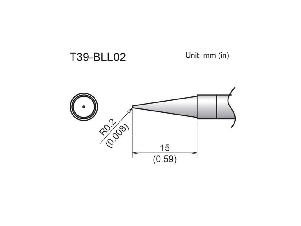 Hakko T39-BLL02 – Conical Tip; R0.2 x 15mm