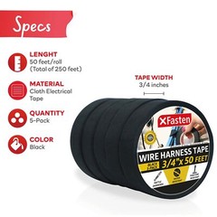 XFasten Wire Harness Tape, 3/4-Inch by 50-Foot (5-Pack), High Temp Wiring Loo…
