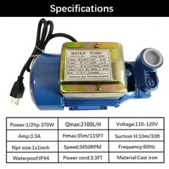 1/2HP CLEAR WATER PUMP ELECTRIC CENTRIFUGAL CLEAN WATER INDUSTRIAL FARM POOL PON