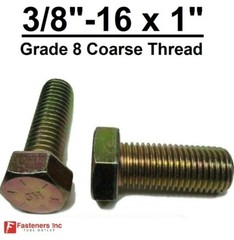 3/8-16 x 1″ (FT) Hex Bolt Yellow Zinc Plated Grade 8 Cap Screw Coarse Thread