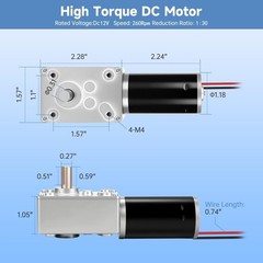 High Torque 12V DC Worm Gear Motor 12RPM, Reversible Self-Locking, Speed Control