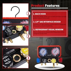 AC Gauges, AC Manifold Gauge Set for R22/R410a/R134a Refrigerant, 4 Way HVAC